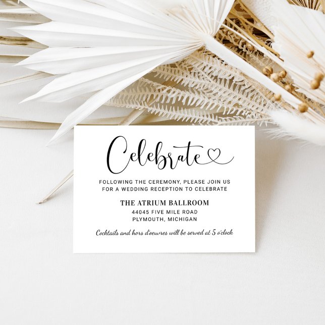 Modern Black Heart Script Wedding Reception Enclosure Card (Creator Uploaded)