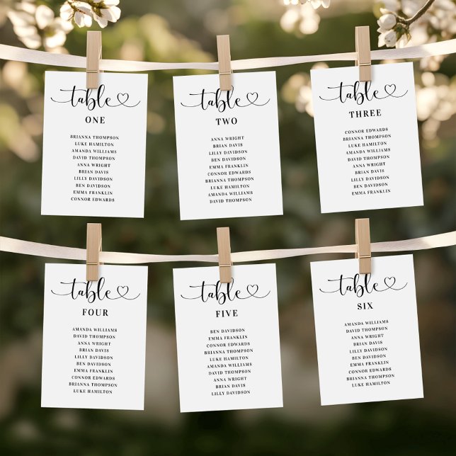 Modern Black Heart Script Wedding Table Number (Creator Uploaded)