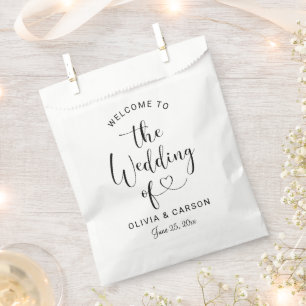 Modern Black Heart Script Welcome Wedding Favour Bags