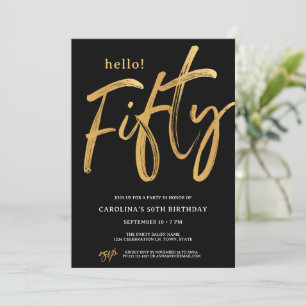 Modern Black Hello Fifty Fiftieth Party Invitation