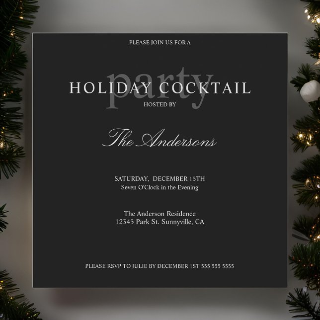 Modern Black Holiday Cocktail Christmas Party Invitation (Creator Uploaded)