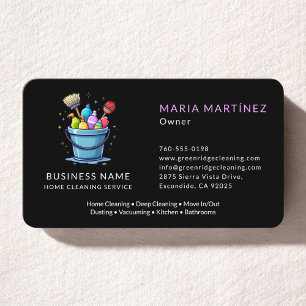 Modern Black Home Cleaning Service Business Card
