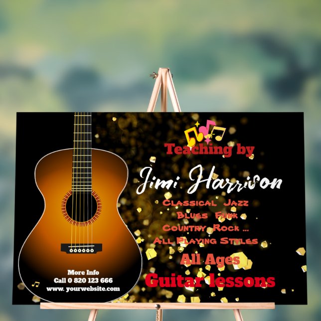  Modern Black Horz Guitar lessons  Acrylic Sign  (Neutral)