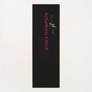 Modern Black Hot Pink Simple Script Monogram Name  Yoga Mat