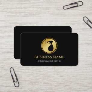 Modern Black House Cleaning Service House Logo Business Card