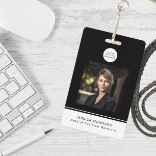 Modern Black ID Card Minimal Logo Photo QR Code ID Badge