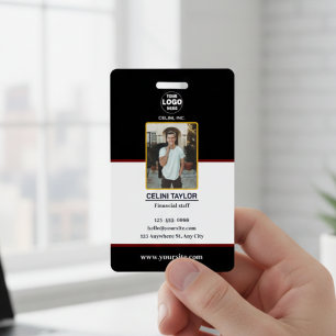 Modern Black ID Card with Photo & Logo Badge