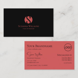 Modern Black Indian Red with Monogram and Logo Business Card