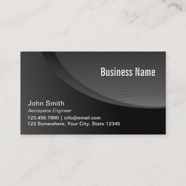 Modern Black Industrial Aerospace Engineer Business Card (Front)