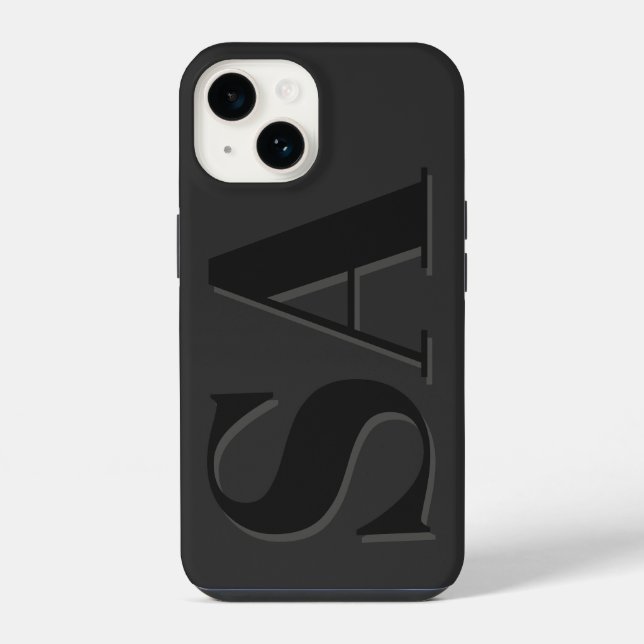 Modern black initial minimal contemporary iPhone case (Back)