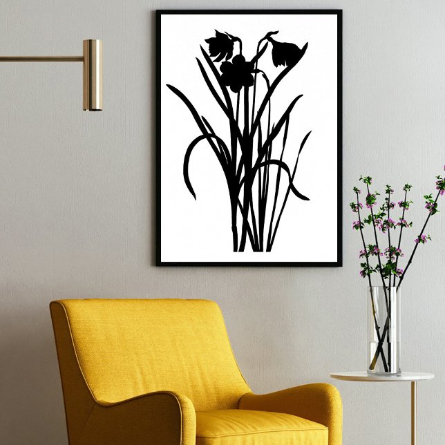 Modern Black Ink Abstract Wildflower Flower Art Poster (Modern Black Ink Abstract Wildflower Flower Art Poster)