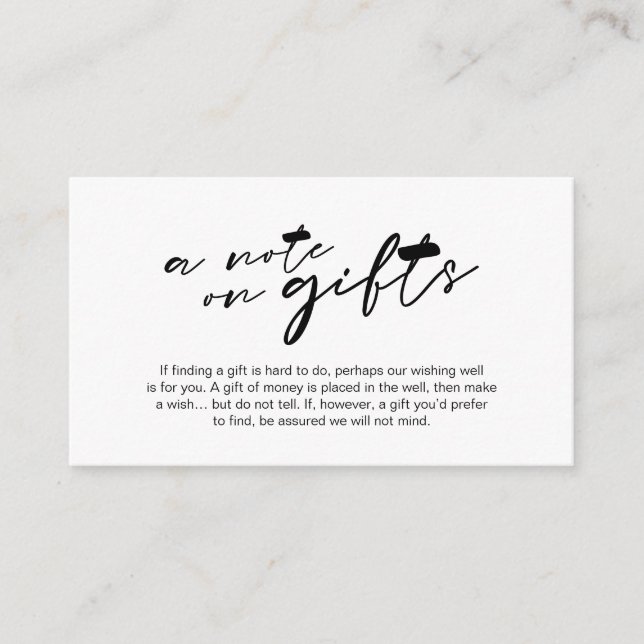 Modern black ink minimalist font, A note on gifts Enclosure Card (Front)