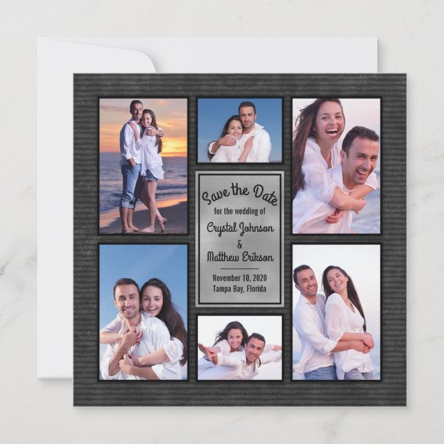 Modern Black Instagram Photo Collage Save the Date (Front)