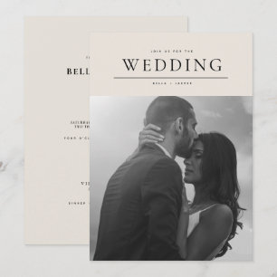 Modern black Ivory Photo Minimalist Editorial Invitation