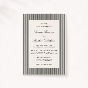 Modern Black & Ivory Striped Wedding Invitation