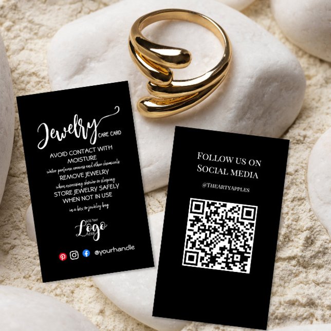 Modern Black Jewellery Care Card – Add Your Logo (Creator Uploaded)