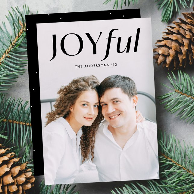 Modern Black Joyful Photo Holiday Card (Creator Uploaded)