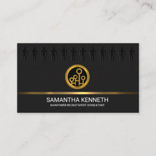 Modern Black Labour Icon Faux Gold Logo Consultant Business Card