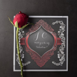 Modern Black Lace and Floral Frame Love Holiday Card