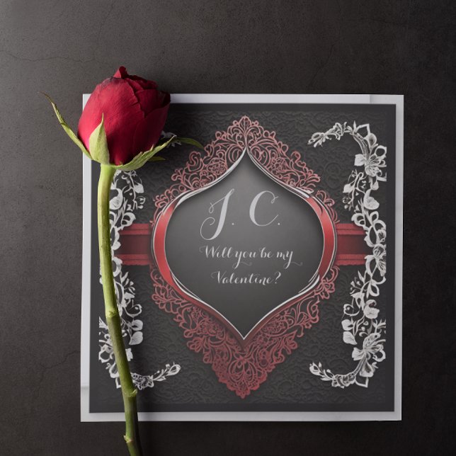 Modern Black Lace and Floral Frame Love  Holiday Card (Creator Uploaded)