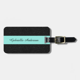 Modern Black Leopard Print Aqua Stripe With Name Luggage Tag