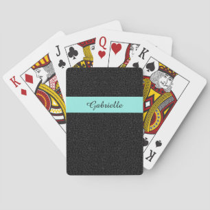Modern Black Leopard Print Aqua Stripe With Name Playing Cards
