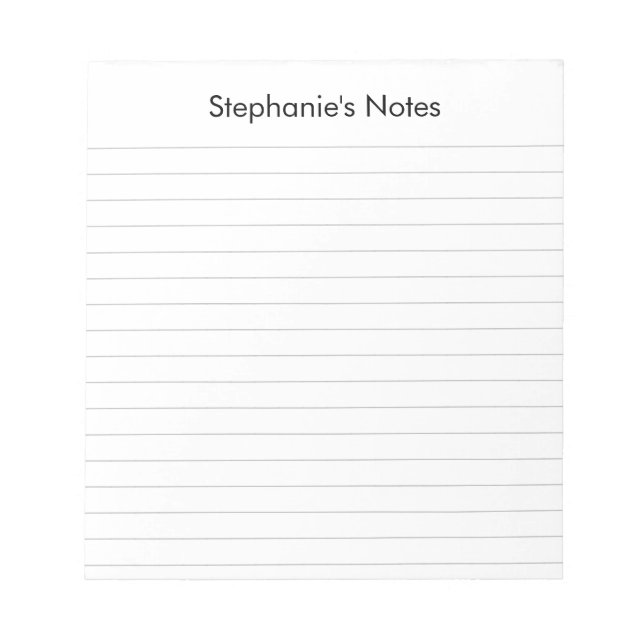 Modern Black Light Grey Lined Personalised Notepad (Front)