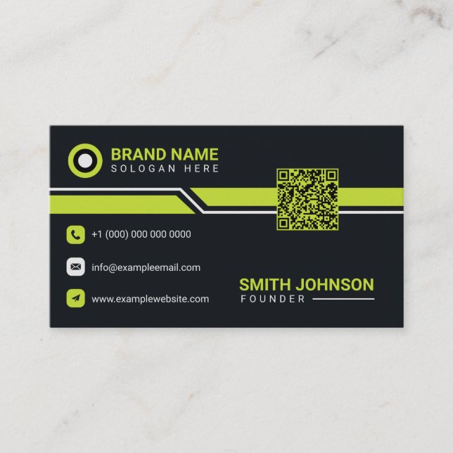 Modern Black & Lime Green Business Card Template (Front)