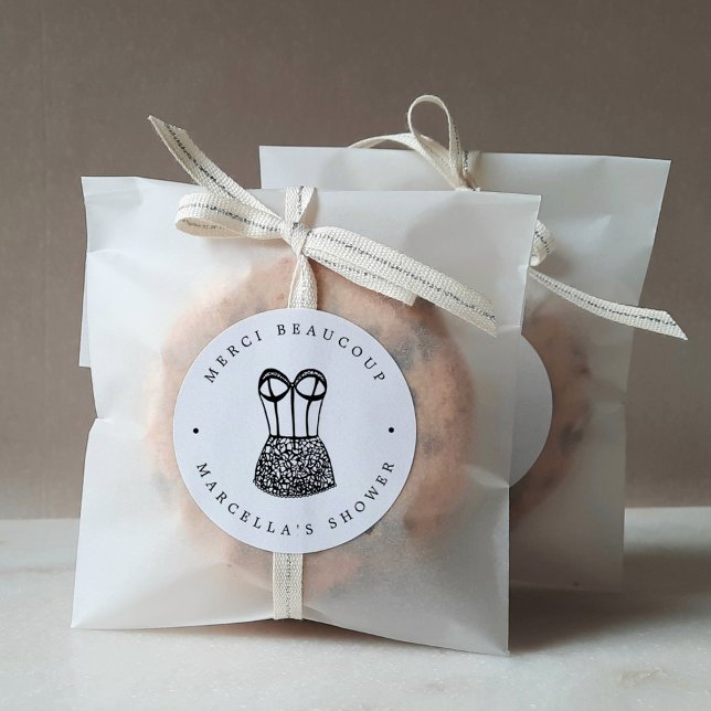 Modern Black Lingerie Shower Thank You Classic Round Sticker (Creator Uploaded)