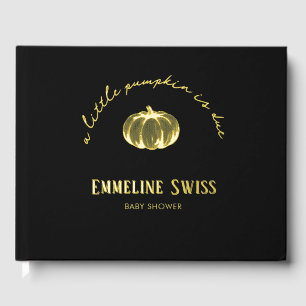 Modern Black  Little Pumpkin is Due Baby Shower Guest Book