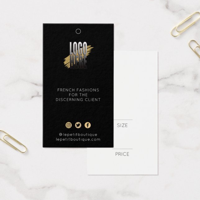 Modern Black logo Clothing Price tag Social icons (Office)