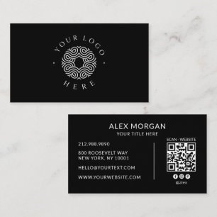 Modern Black Logo QR Code Business Card
