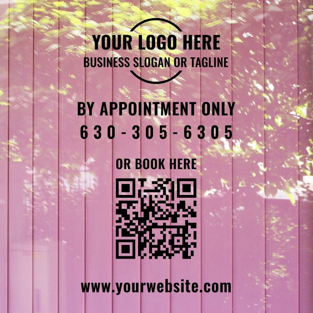 Modern Black Logo QR Code By Appointment Only (Modern "By Appointment Only" business window cling in black with custom logo, QR code, phone number.)