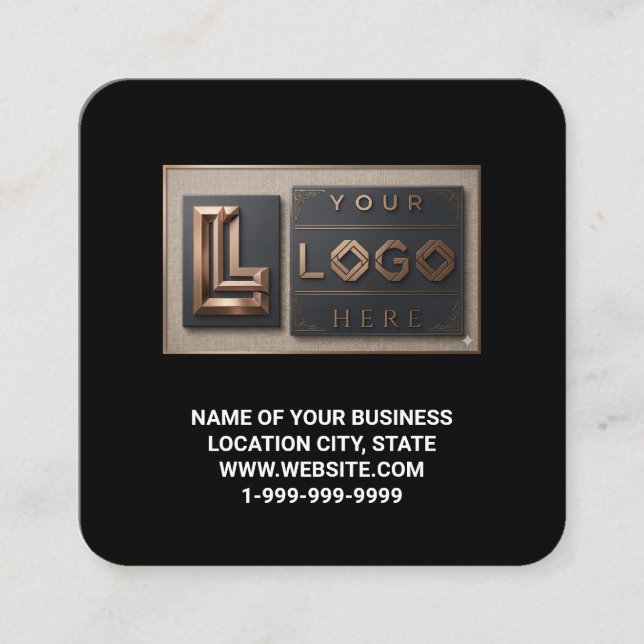 Modern Black Logo QR Code Scan Website Square Business Card (Front)