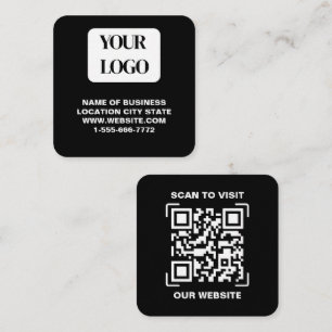 Modern Black Logo QR Code Scan Website Square Business Card
