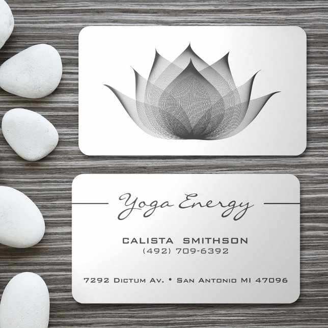 Modern Black Lotus Flower Art Elegant Unique Yoga Business Card (Creator Uploaded)