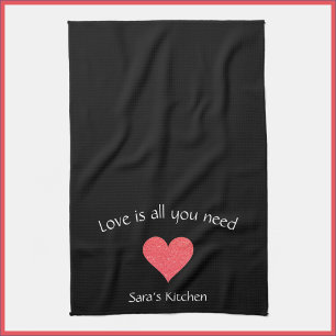 Modern Black Love Heart Tea Towel