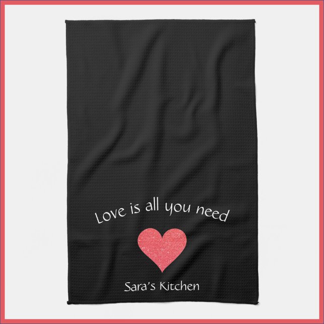 Modern Black Love Heart Tea Towel (Creator Uploaded)