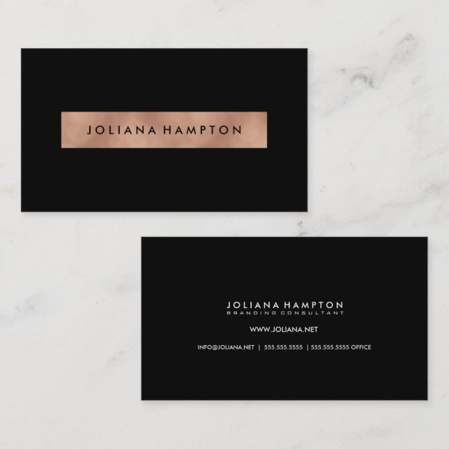 Modern Black Luxe rose gold metallic foil Business Card (Front/Back)