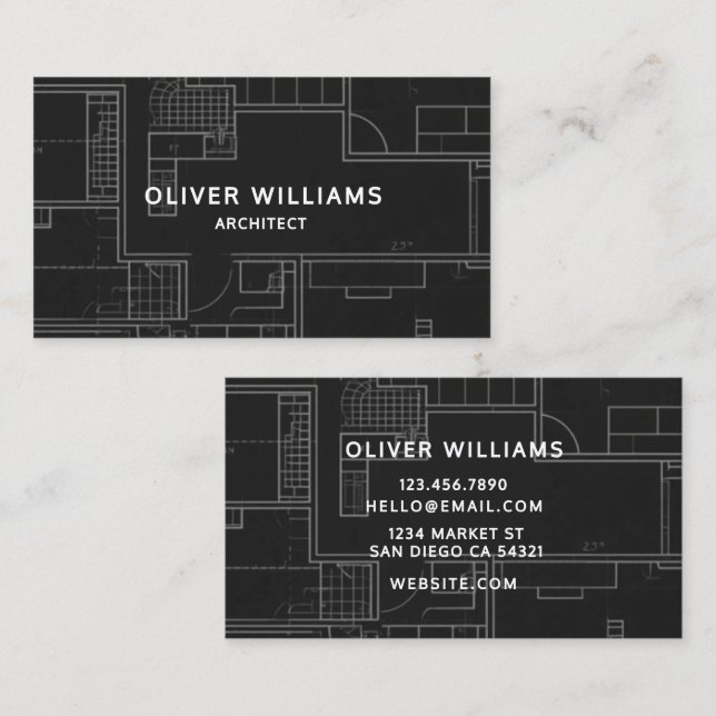 Modern Black Luxury Architect Contractor Business Card (Front/Back)