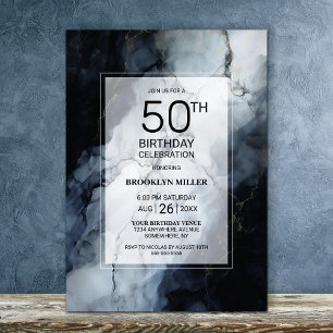 Modern Black Marble 50th Birthday Party Invitation