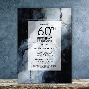 Modern Black Marble 60th Birthday Party Invitation