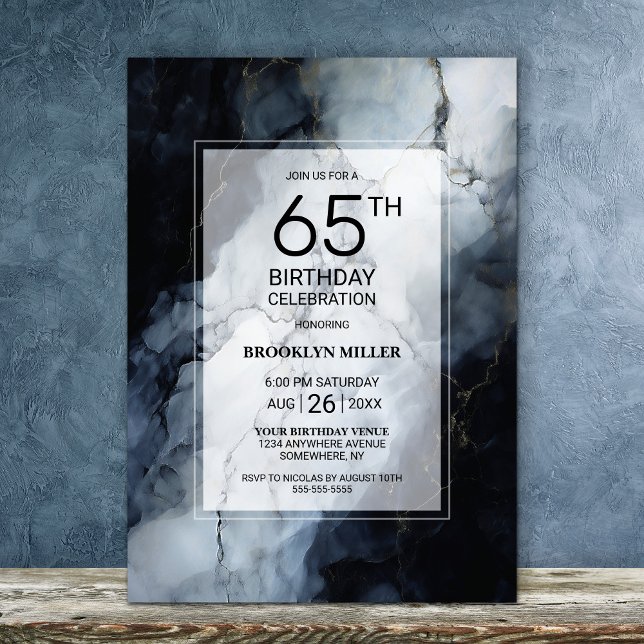 Modern Black Marble 65th Birthday Party Invitation (Creator Uploaded)