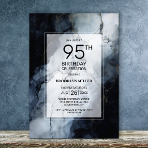 Modern Black Marble 95th Birthday Party Invitation
