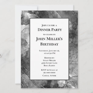 Modern Black Marble Birthday Dinner Party Invitat Invitation