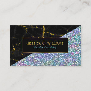 Modern Black Marble & Colourful Glitter Business Card