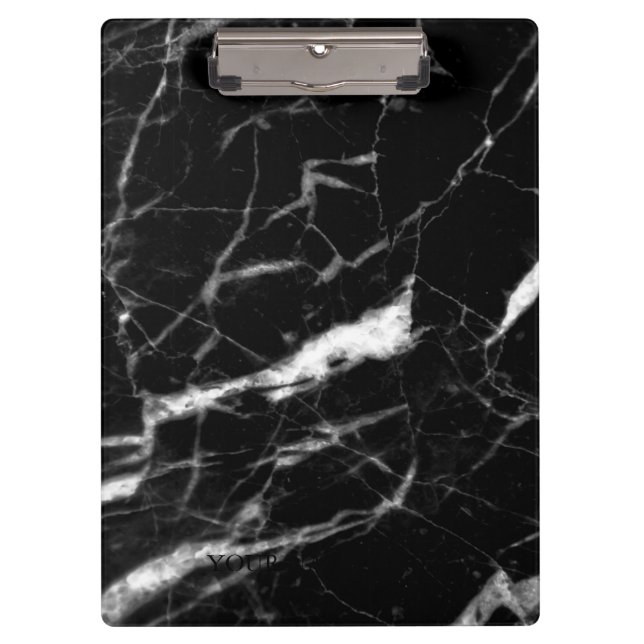 Modern Black Marble Designer Personalised Clipboard (Front)