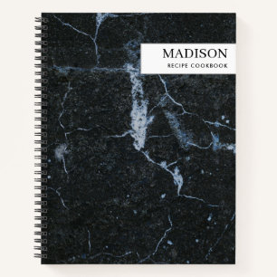Modern Black Marble Minimalist Recipe Cookbook  Notebook