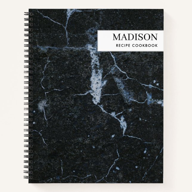 Modern Black Marble Minimalist Recipe Cookbook  Notebook (Front)