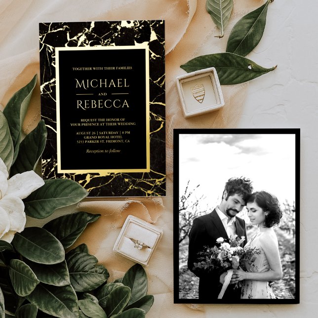 Modern Black Marble Photo Wedding Gold (Creator Uploaded)